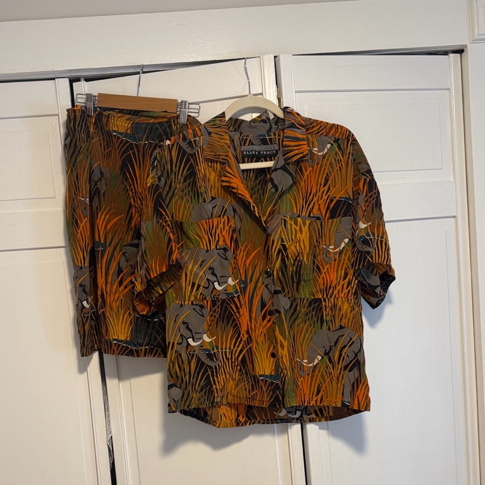 Vintage Linda Allard Ellen Tracy Safari 100% Silk Matching Set